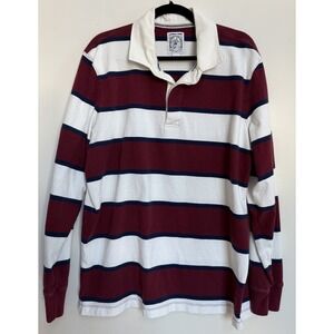 Lands End Rugby Shirt L Tall Striped Cotton Polo Preppy Retro Classic USA